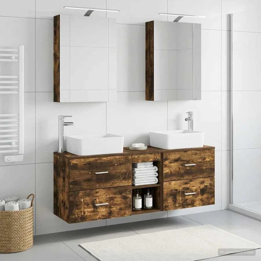 Ensemble de mobilier de salle de bain 5 pcs Chêne fumé - 4