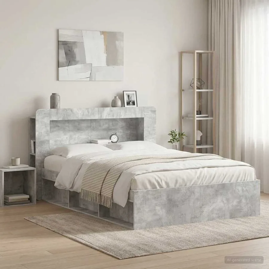 Cabinet de Tête de Lit Gris béton Bois d’ingénierie