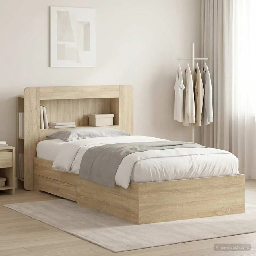 Cadre de lit avec rangement Chêne Sonoma 90 x 190 cm