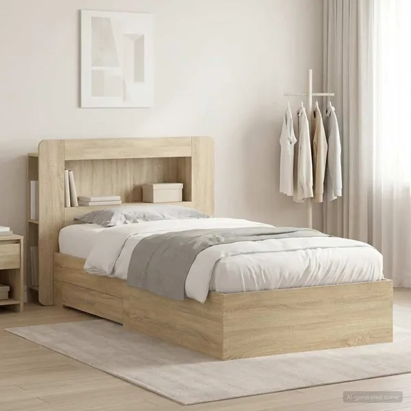 Cadre de lit avec rangement Chêne Sonoma 90 x 190 cm