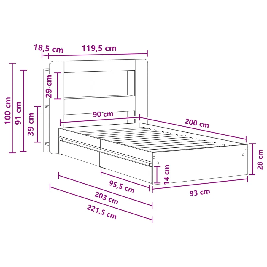 Cadre de lit avec rangement Chêne Sonoma 90 x 200 cm - 8
