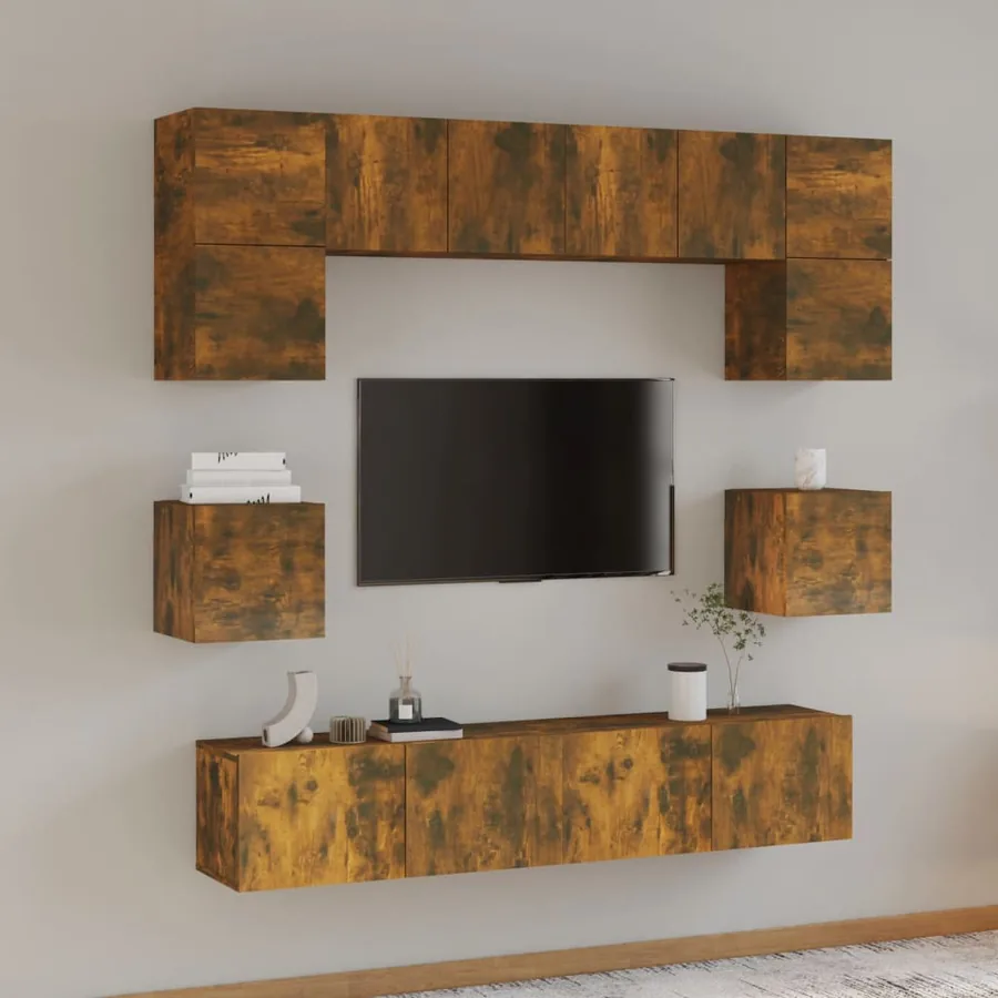 Ensemble de meubles TV 8 pcs Chêne fumé Bois d'ingénierie