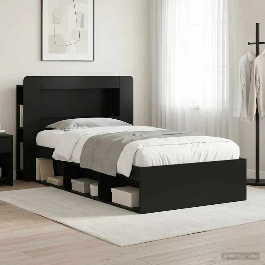 Cadre de lit avec rangement Noir 90 x 200 cm Bois d'ingénierie