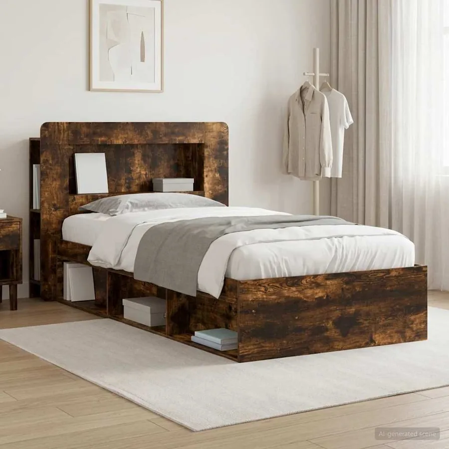Cadre de lit avec rangement Chêne fumé 90 x 190 cm
