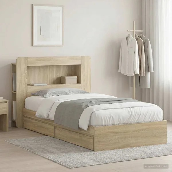 Cadre de lit avec rangement Chêne Sonoma 90 x 190 cm