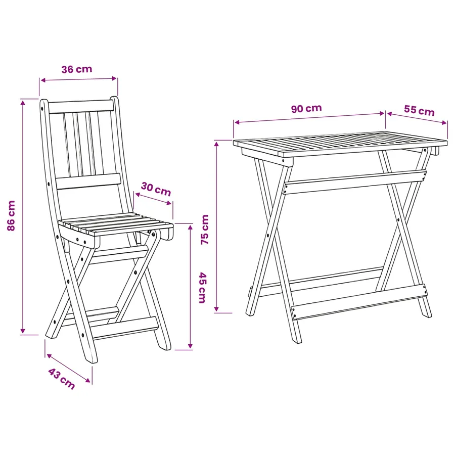 Ensemble bistro de jardin 5 pcs Naturel Bois d'Acacia Massif - 12