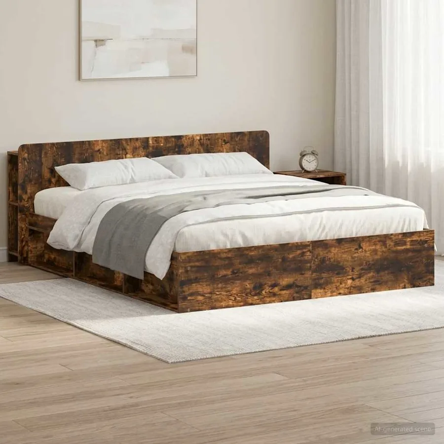 Cadre de lit avec rangement Chêne fumé 200 x 200 cm - 3