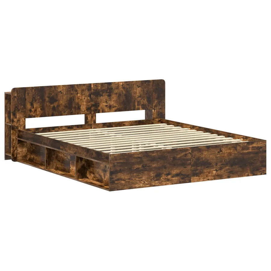 Cadre de lit avec rangement Chêne fumé 200 x 200 cm - 4