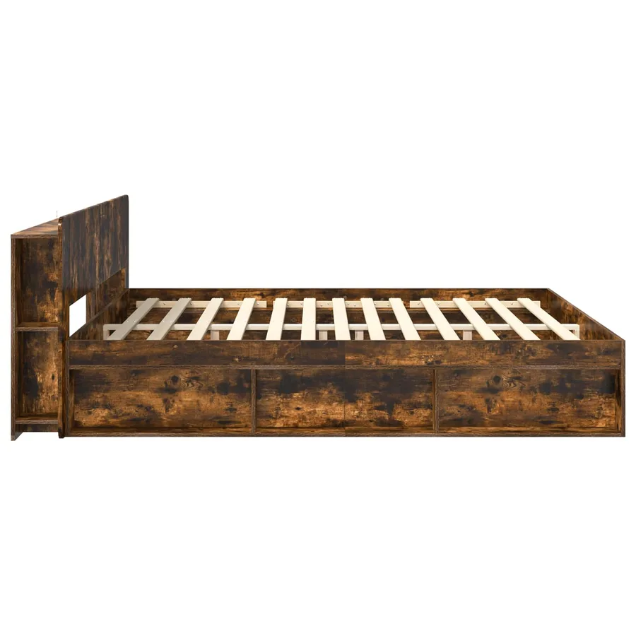 Cadre de lit avec rangement Chêne fumé 200 x 200 cm - 5