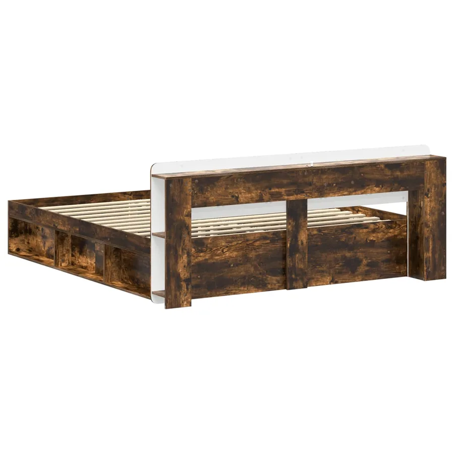 Cadre de lit avec rangement Chêne fumé 200 x 200 cm - 6
