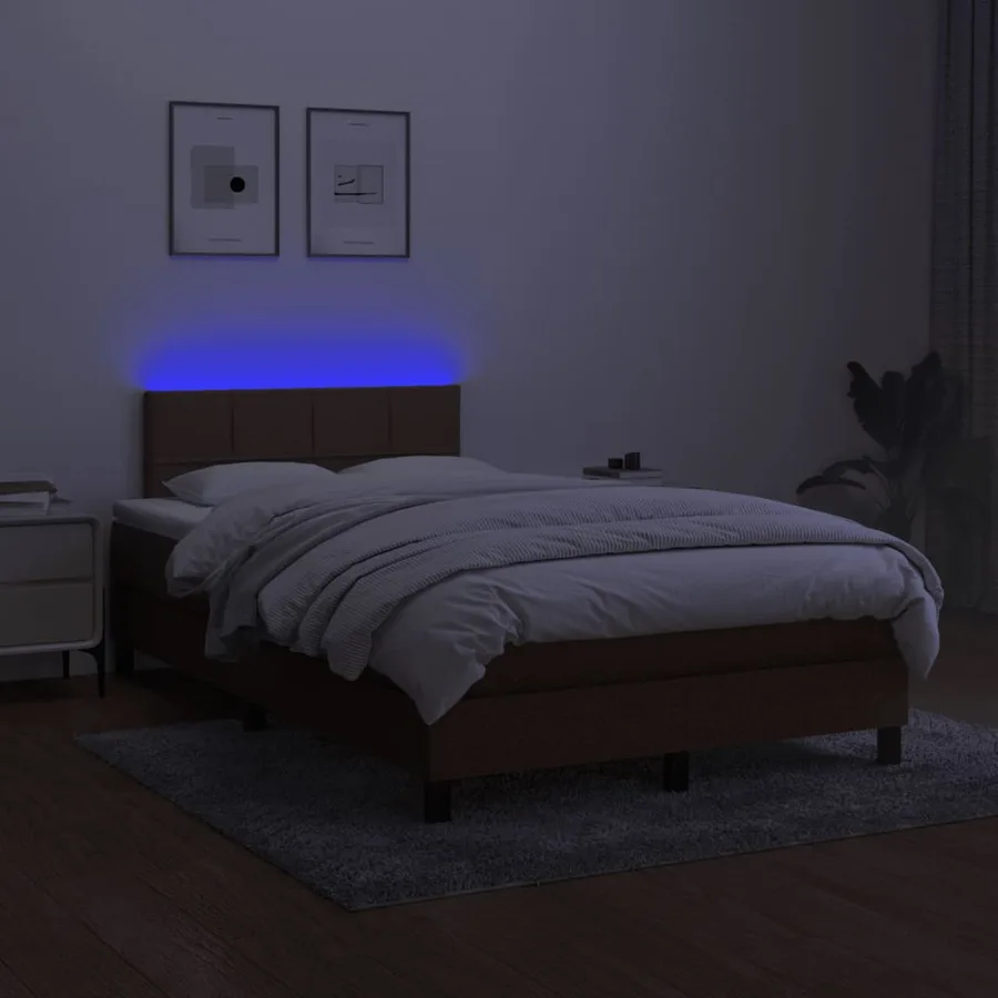 Sommier à lattes de lit matelas et LED Marron foncé 120x200 cm - 4