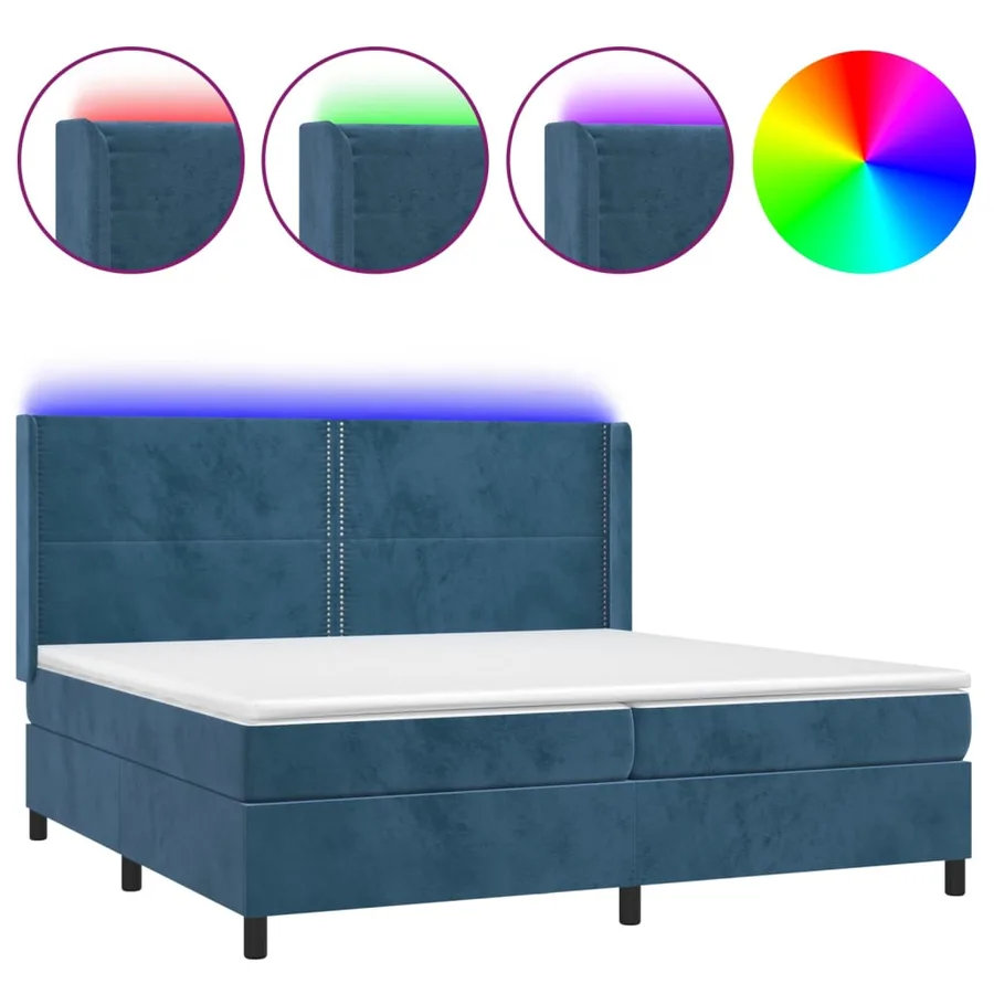 Sommier à lattes de lit matelas et LED Bleu foncé 200x200 cm - 2