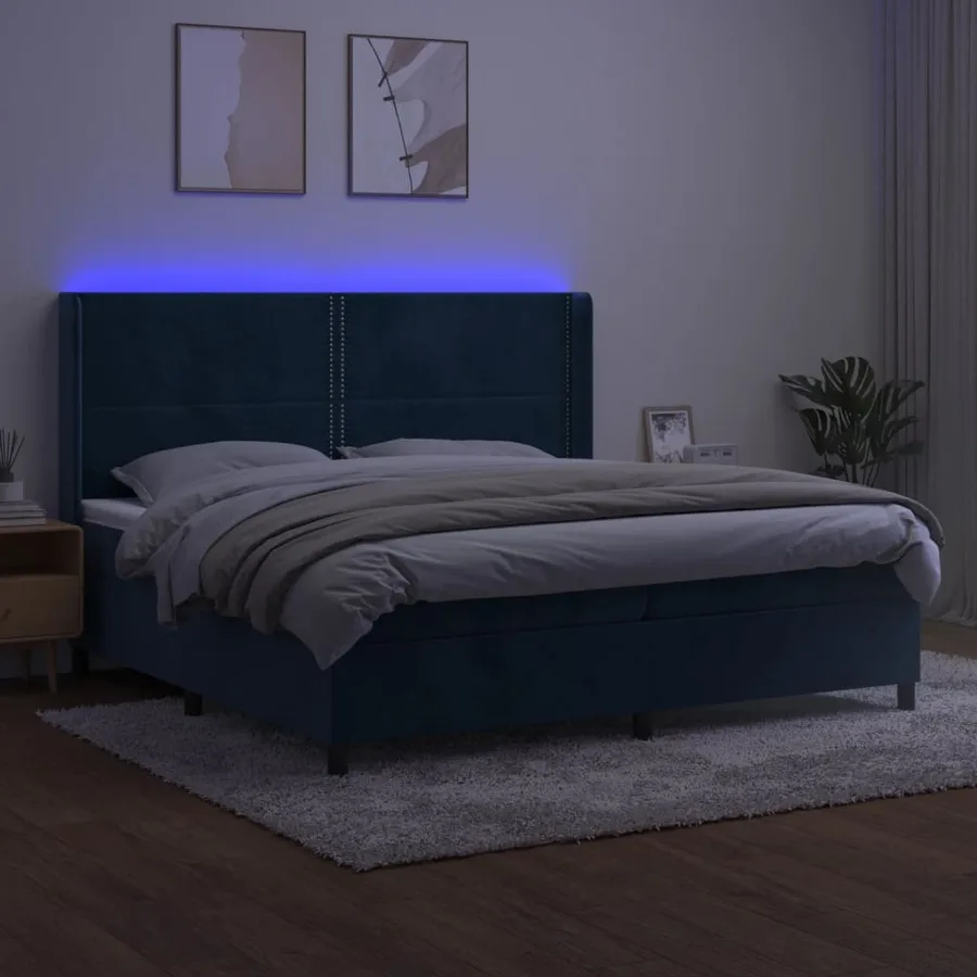 Sommier à lattes de lit matelas et LED Bleu foncé 200x200 cm - 3
