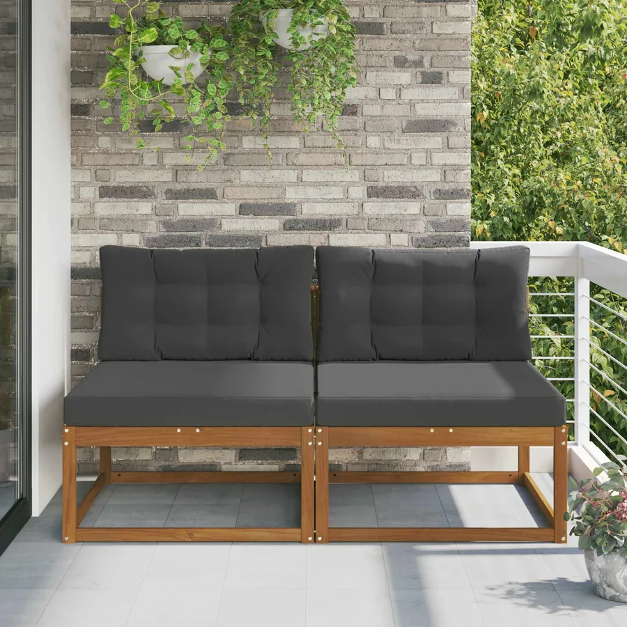 Sofa de milieu extérieur avec coussin 2 Pièce Naturel