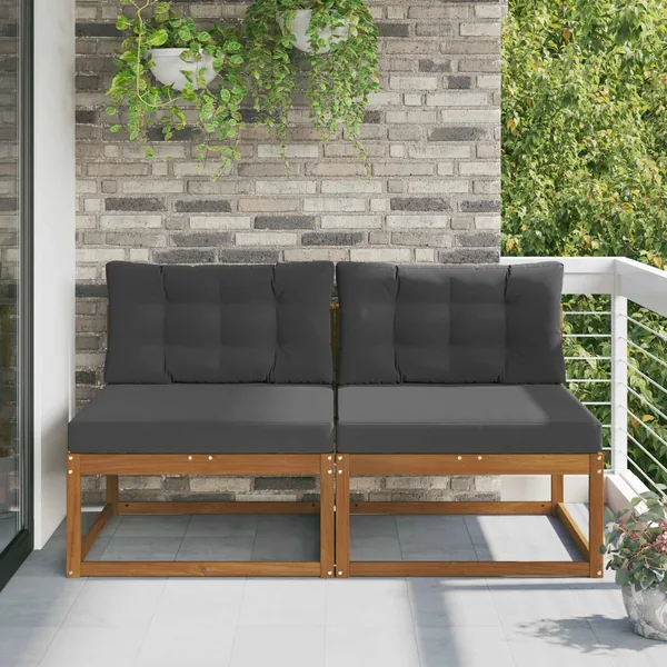 Sofa de milieu extérieur avec coussin 2 Pièce Naturel