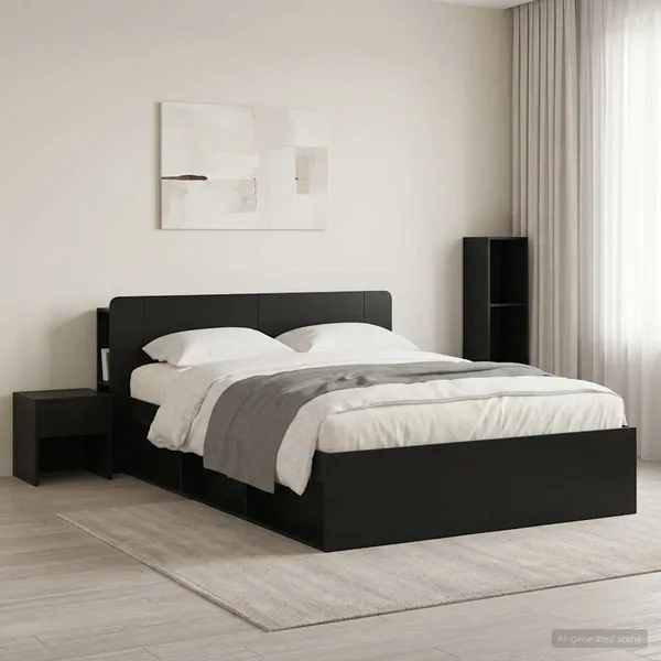 Cabinet de Tête de Lit avec stockage Noir Bois d'ingénierie
