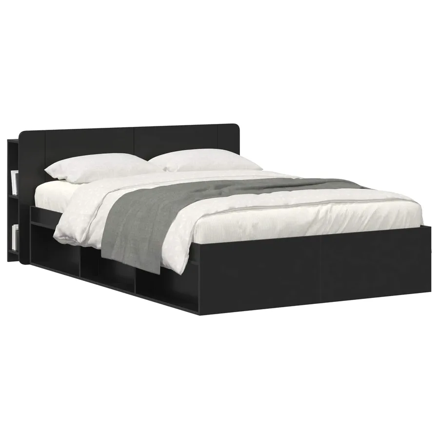 Cabinet de Tête de Lit avec stockage Noir Bois d'ingénierie - 3