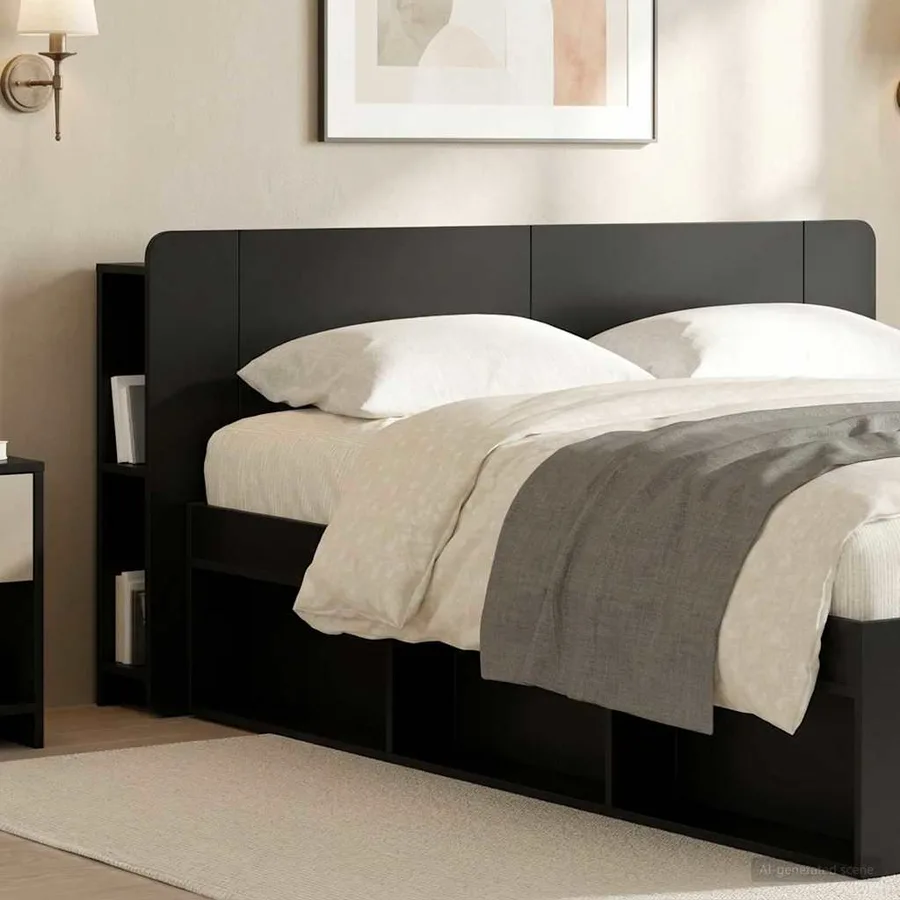 Cabinet de Tête de Lit avec stockage Noir Bois d'ingénierie - 4