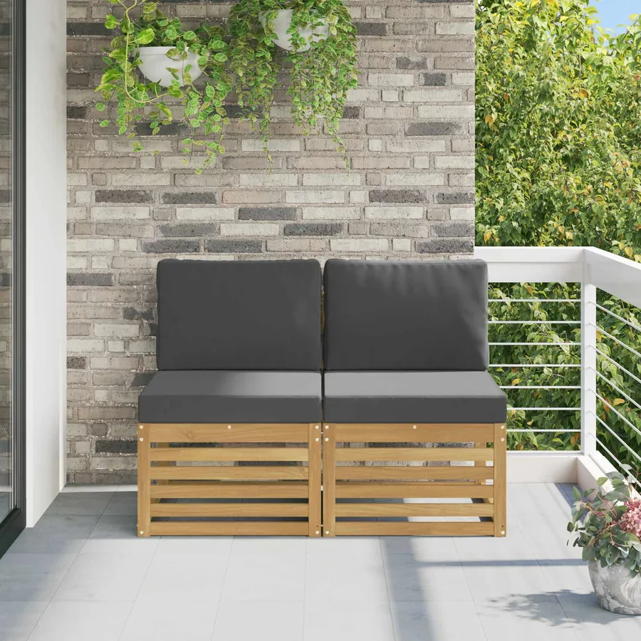 2 Pièce Sofa de milieu extérieur Bois d'Acacia Massif Blanc