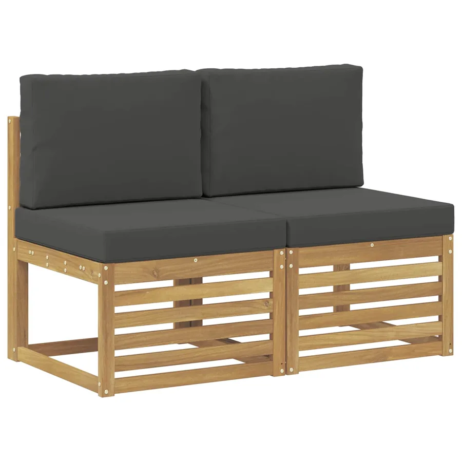 2 Pièce Sofa de milieu extérieur Bois d'Acacia Massif Blanc - 2