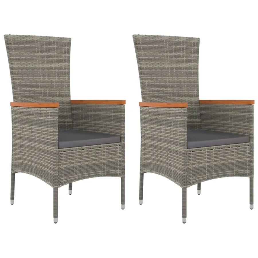 Ensemble à manger de jardin 3 pcs coussins gris résine tressée - 4
