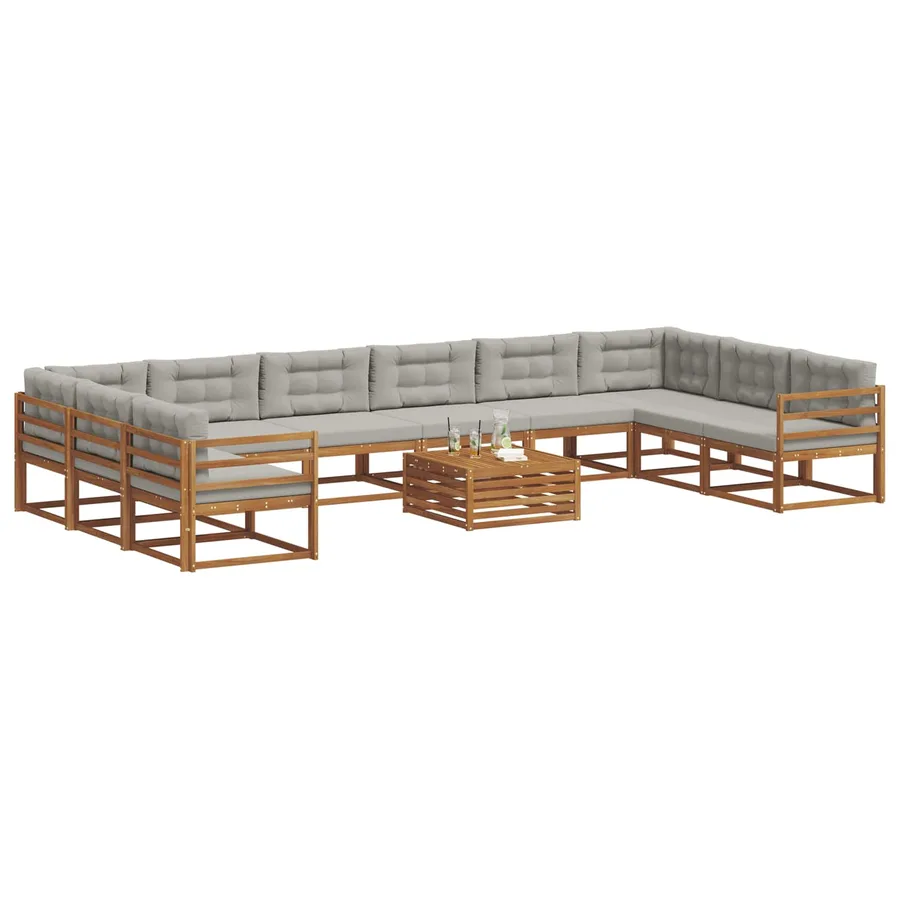 Ensemble de canapés d'extérieur 11 pcs Gris Naturel et Clair - 3