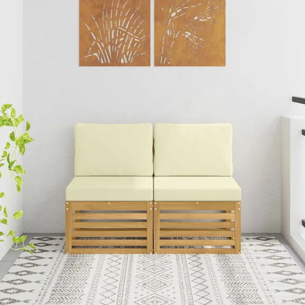 2 Pièce Sofa de milieu extérieur Bois d'Acacia Massif Blanc