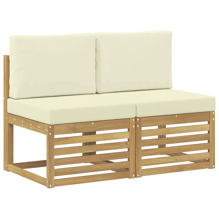 2 Pièce Sofa de milieu extérieur Bois d'Acacia Massif Blanc - 2