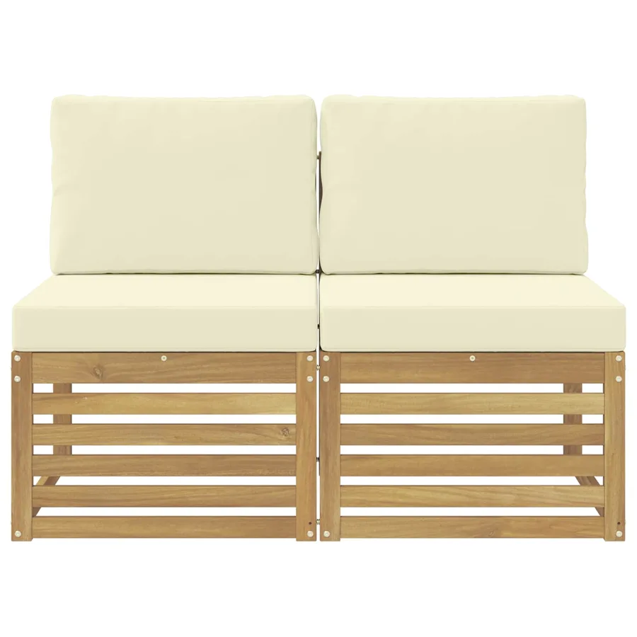 2 Pièce Sofa de milieu extérieur Bois d'Acacia Massif Blanc - 3