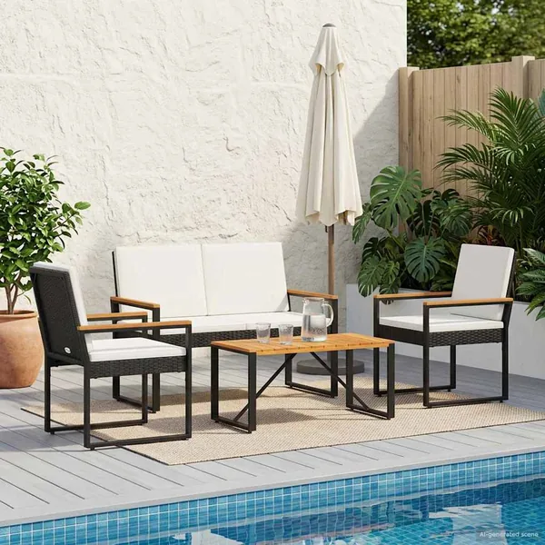 Ensemble de meubles d'extérieur 4 pcs Noir et blanc crème