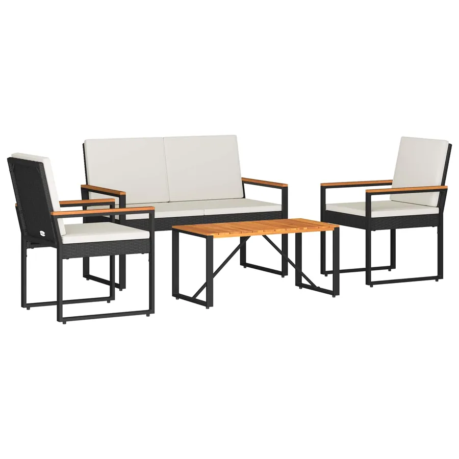 Ensemble de meubles d'extérieur 4 pcs Noir et blanc crème - 2