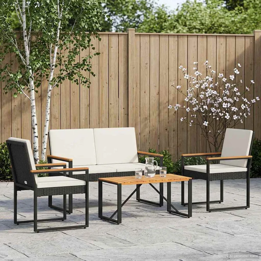Ensemble de meubles d'extérieur 4 pcs Noir et blanc crème - 3