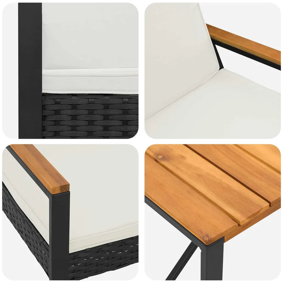 Ensemble de meubles d'extérieur 4 pcs Noir et blanc crème - 8