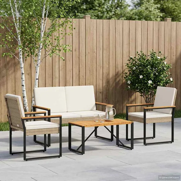 Ensemble de meubles d'extérieur 4 pcs Beige et blanc crème
