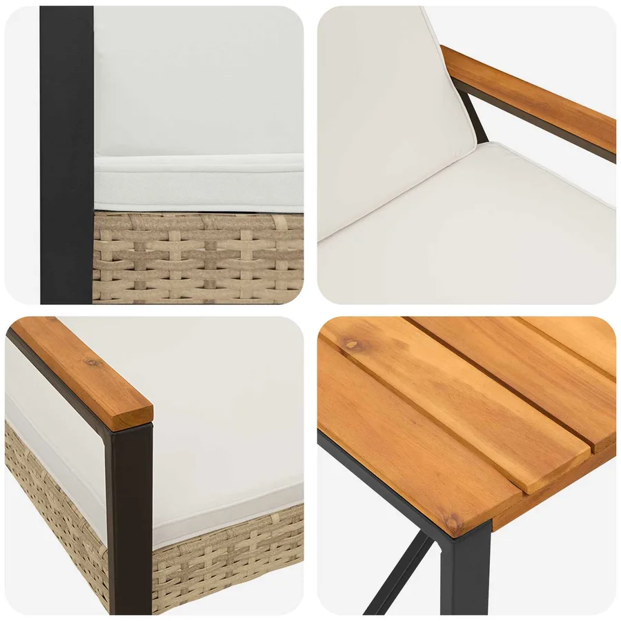 Ensemble de meubles d'extérieur 4 pcs Beige et blanc crème - 10