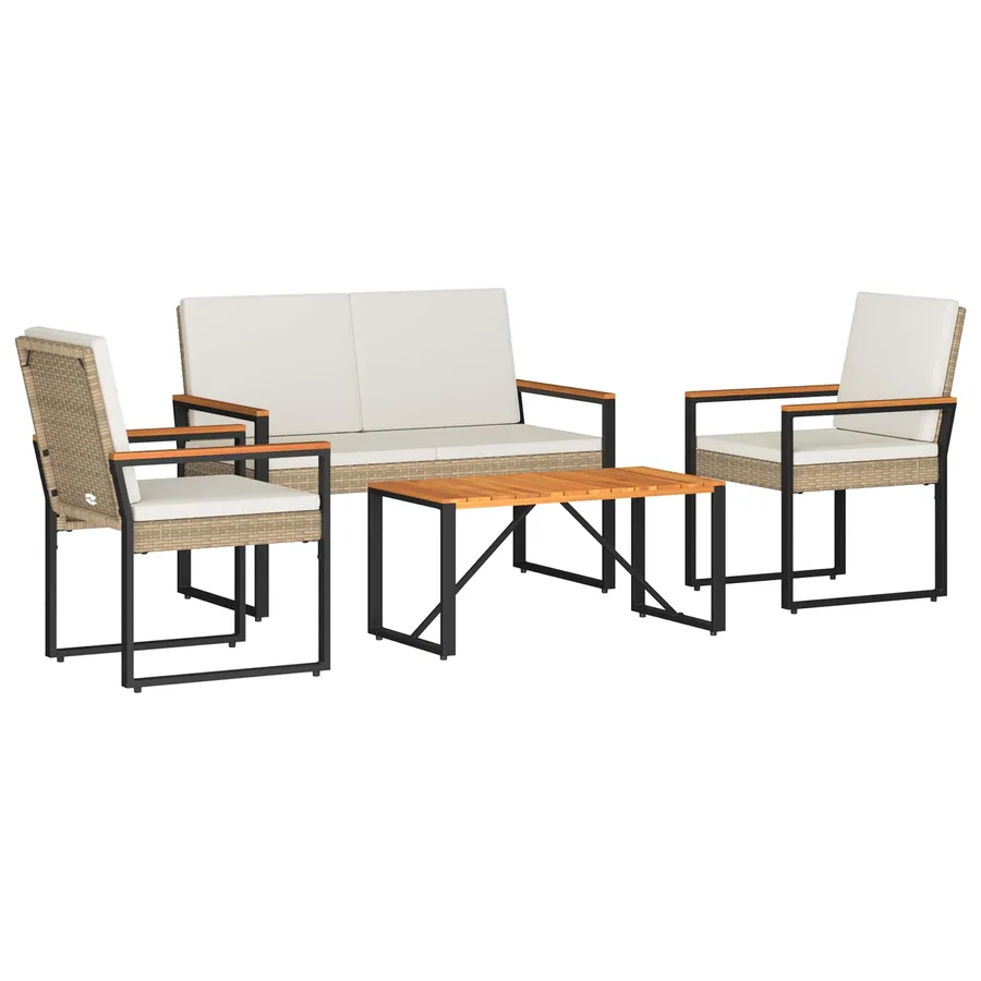 Ensemble de meubles d'extérieur 4 pcs Beige et blanc crème - 2