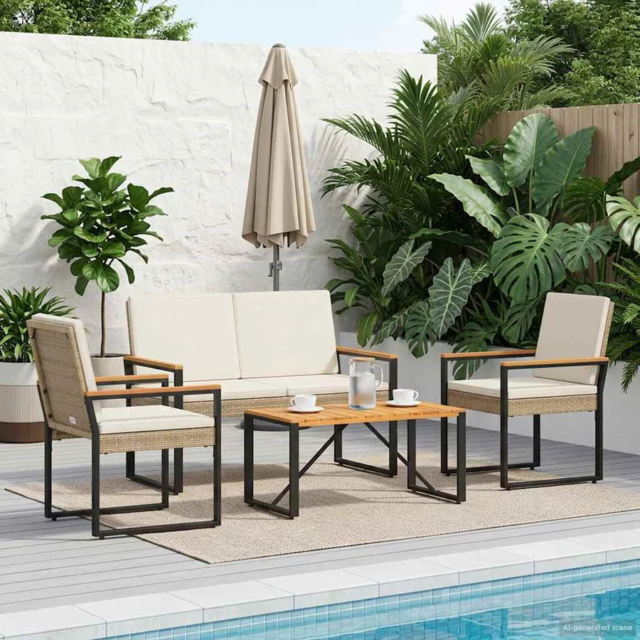 Ensemble de meubles d'extérieur 4 pcs Beige et blanc crème - 3