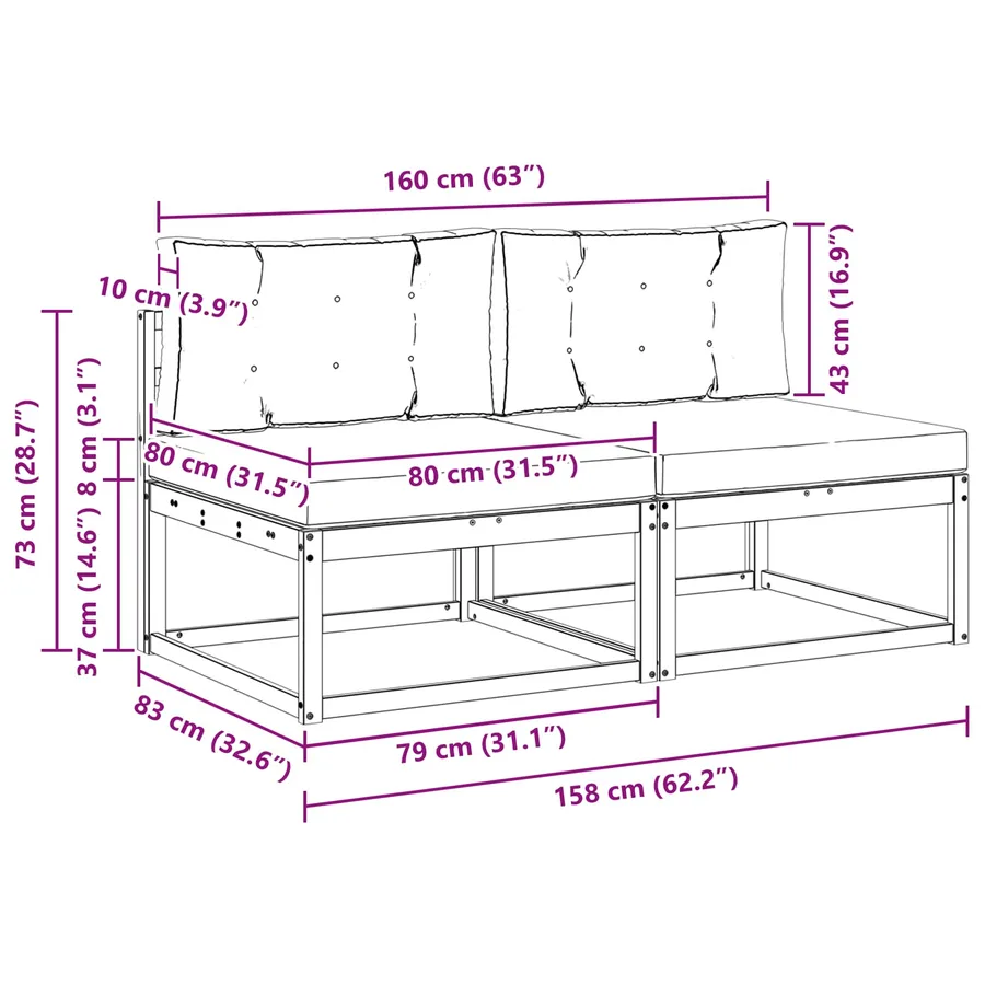 2 Pièce Sofa de milieu extérieur Polyester Blanc - 7