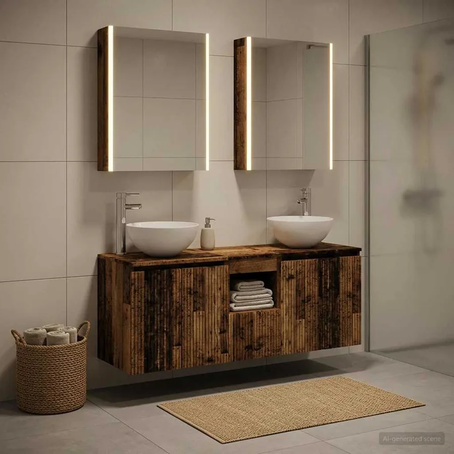 Ensemble d'armoire de salle de bain 5 pcs Bois ancien