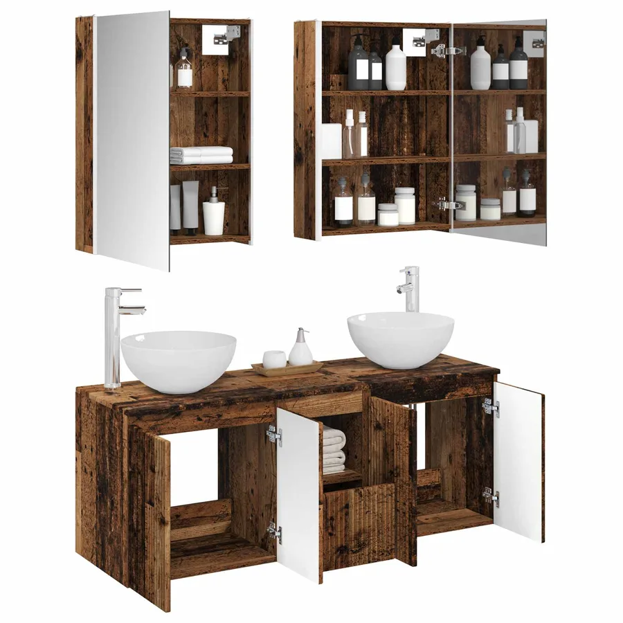 Ensemble d'armoire de salle de bain 5 pcs Bois ancien - 3