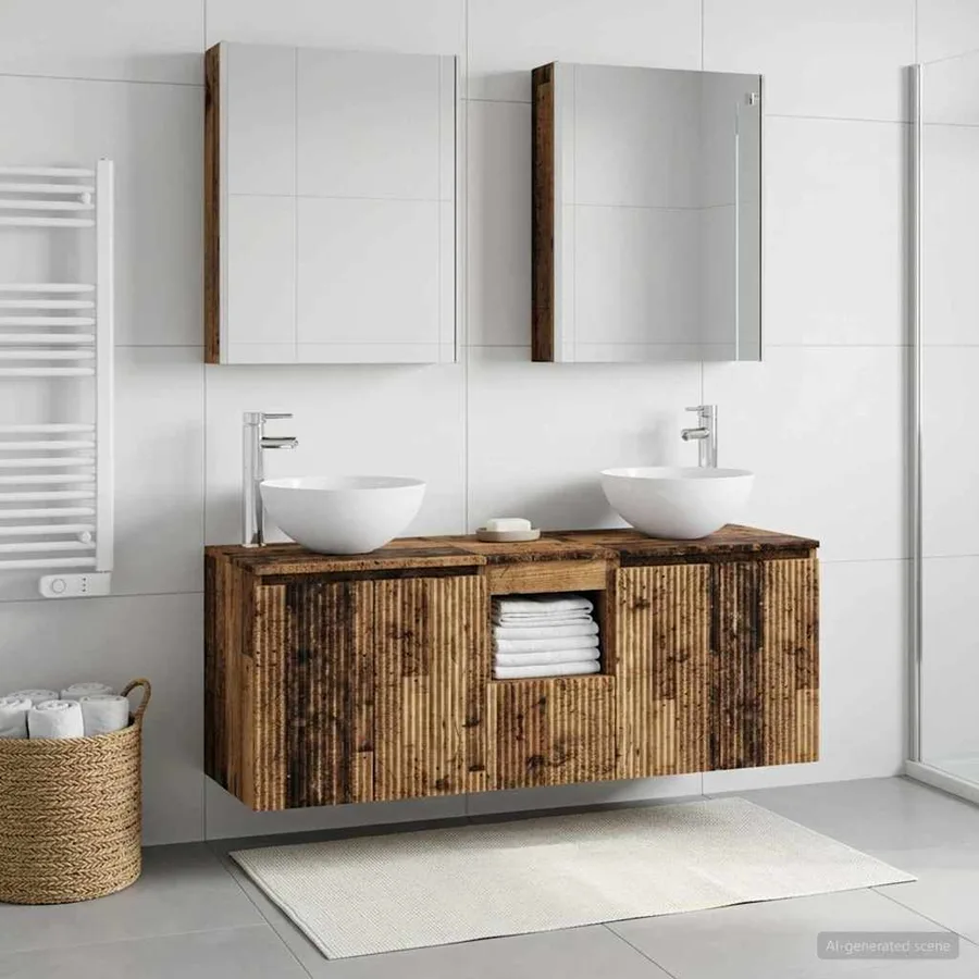 Ensemble d'armoire de salle de bain 5 pcs Bois ancien - 4