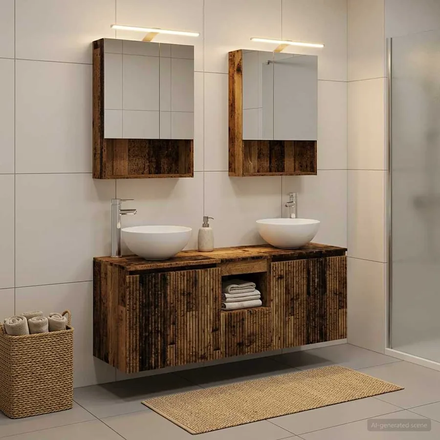 Ensemble d'armoire de salle de bain 5 pcs Bois ancien