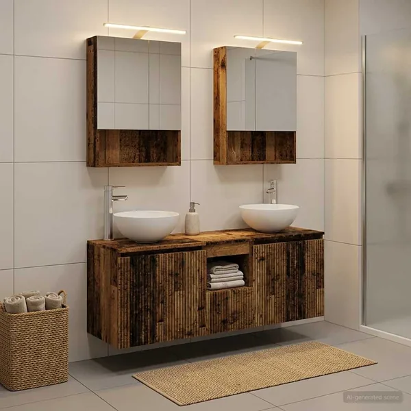 Ensemble d'armoire de salle de bain 5 pcs Bois ancien