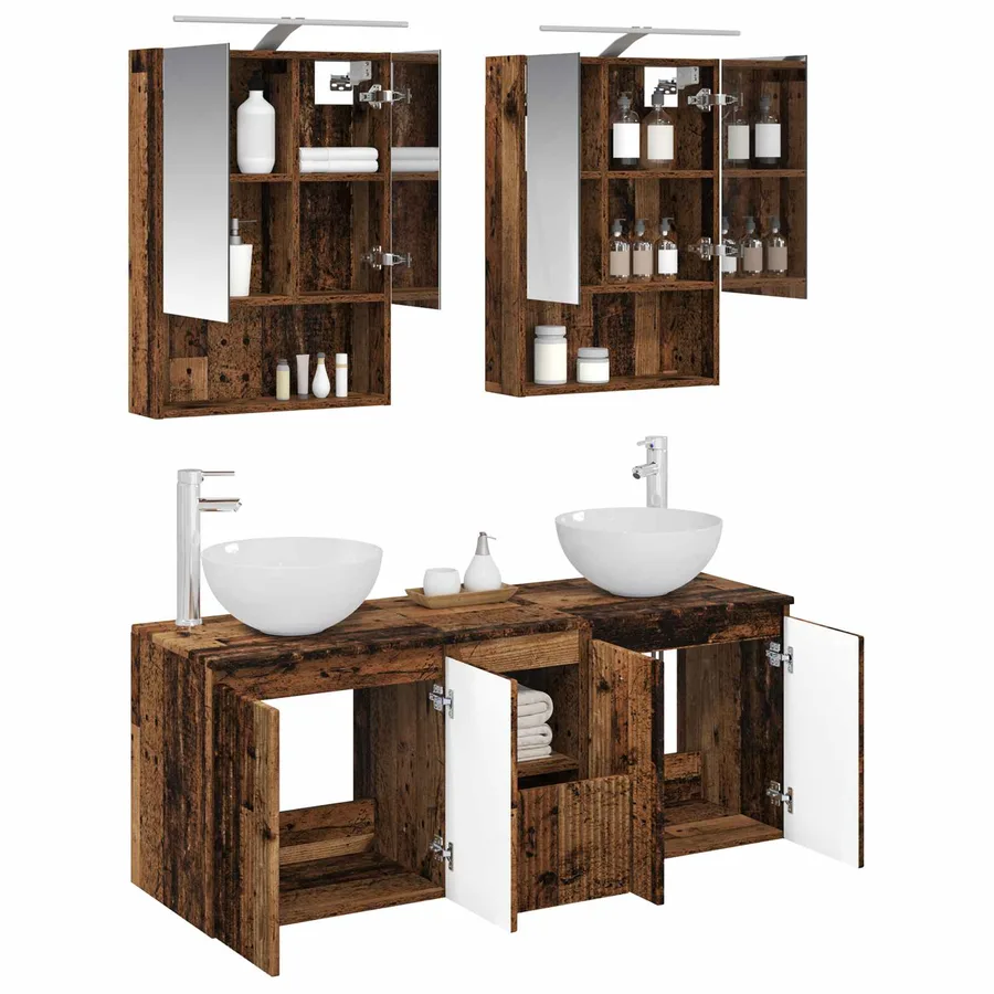 Ensemble d'armoire de salle de bain 5 pcs Bois ancien - 3
