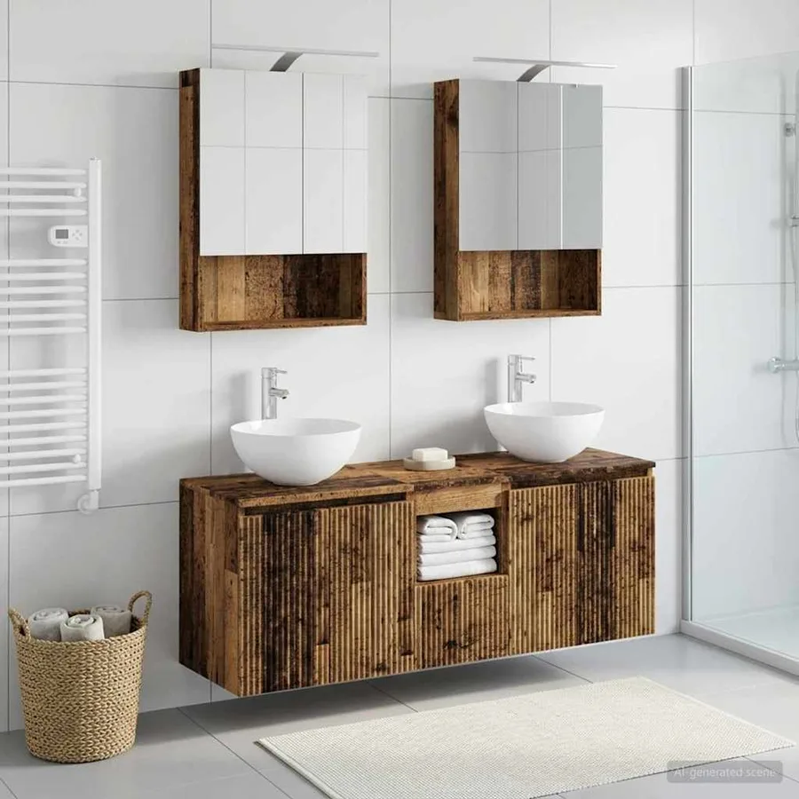 Ensemble d'armoire de salle de bain 5 pcs Bois ancien - 4