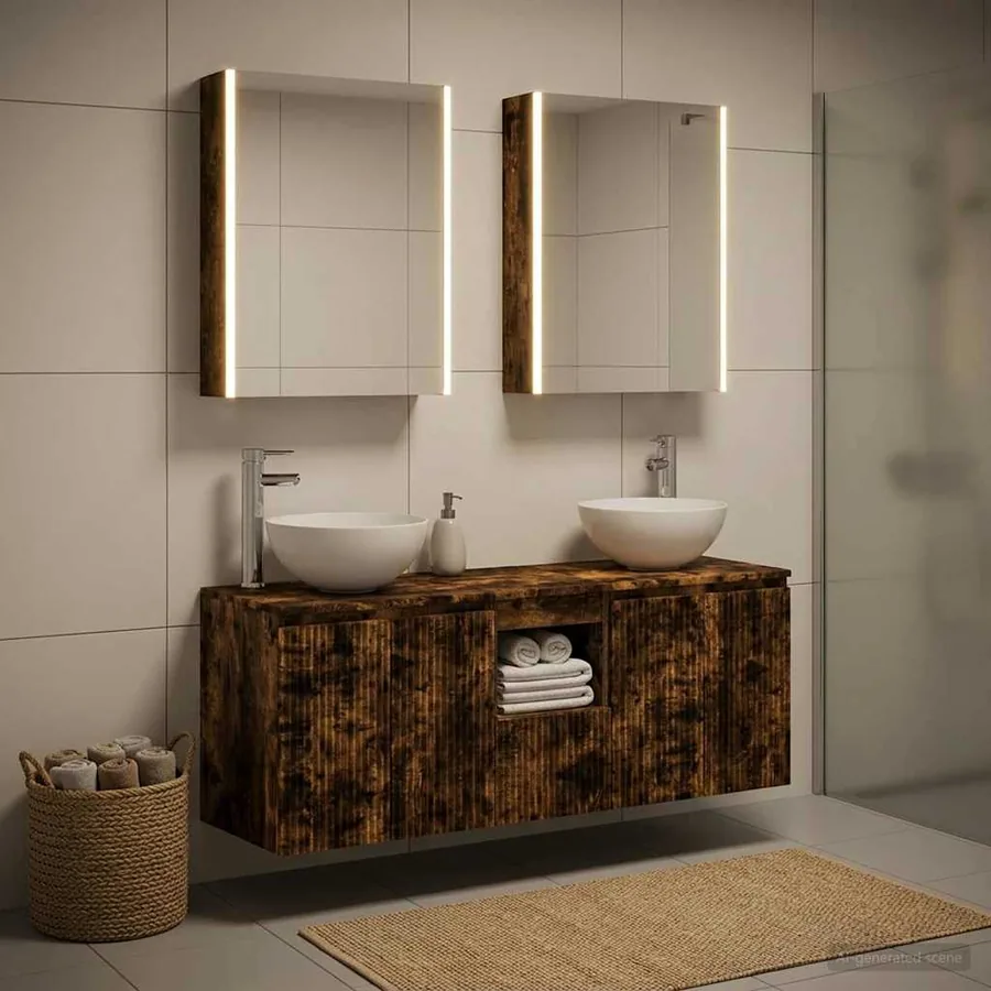 Ensemble d'armoire de salle de bain 5 pcs Chêne fumé