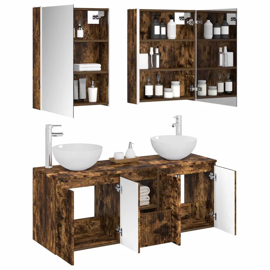 Ensemble d'armoire de salle de bain 5 pcs Chêne fumé - 3