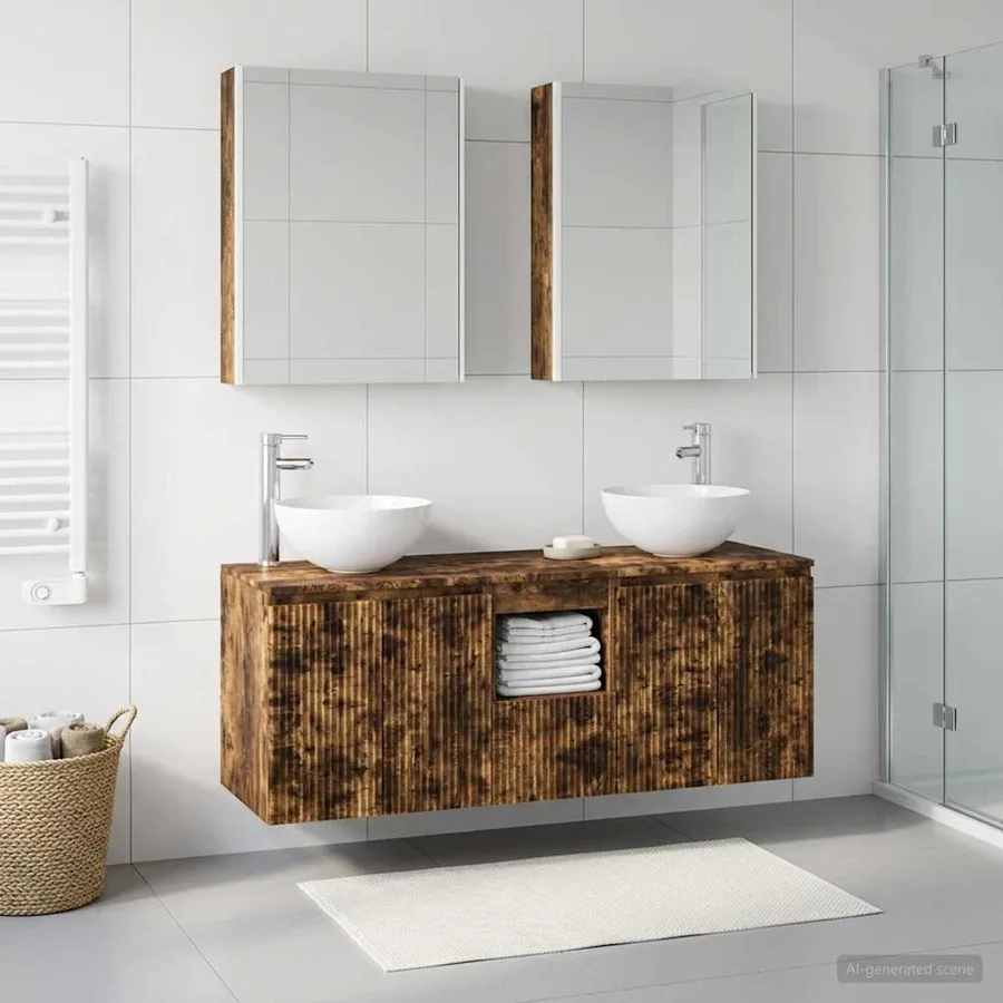 Ensemble d'armoire de salle de bain 5 pcs Chêne fumé - 4