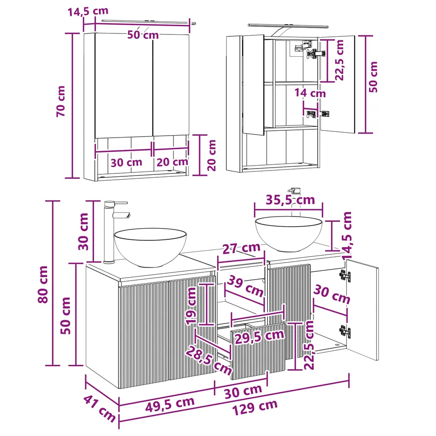 Ensemble d'armoire de salle de bain 5 pcs Blanc - 14