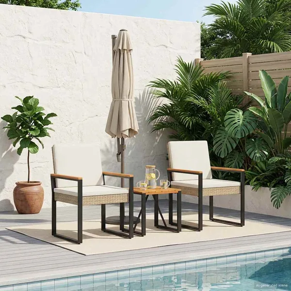 Ensemble de meubles d'extérieur 3 pcs Beige et blanc crème
